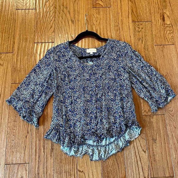 Cynthia rowley blue floral ruffle hem top small - Picture 6 of 9